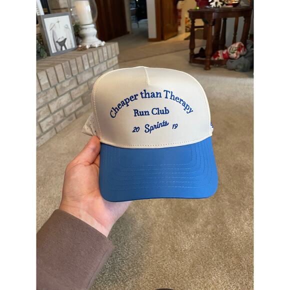 Sprints Cheaper Than Therapy Run Club Structured VP Hat Blue & White EUC Unisex - Picture 3 of 12